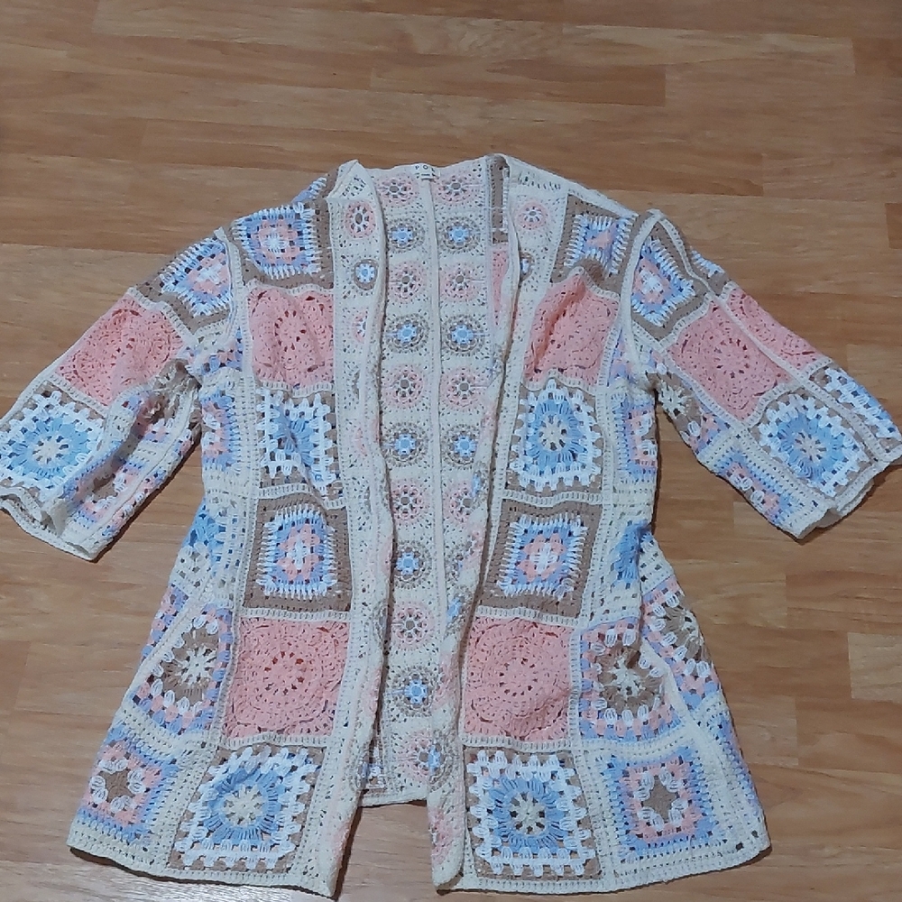 POL Pastel Open Front Granny Square Cardigan. NWOT